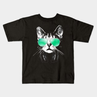 Cool Cat Dj With Sunglasses and headphones Kids T-Shirt